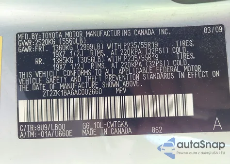 2010 Lexus Rx 350 z USA, uszkodzony, nr VIN 2T2ZK1BA6AC002660